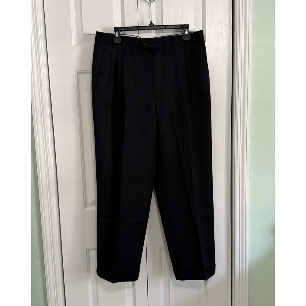 Zanella New Dress Pants Sz 35 In Solid Navy Blue Black‎ Wool 27 inseam